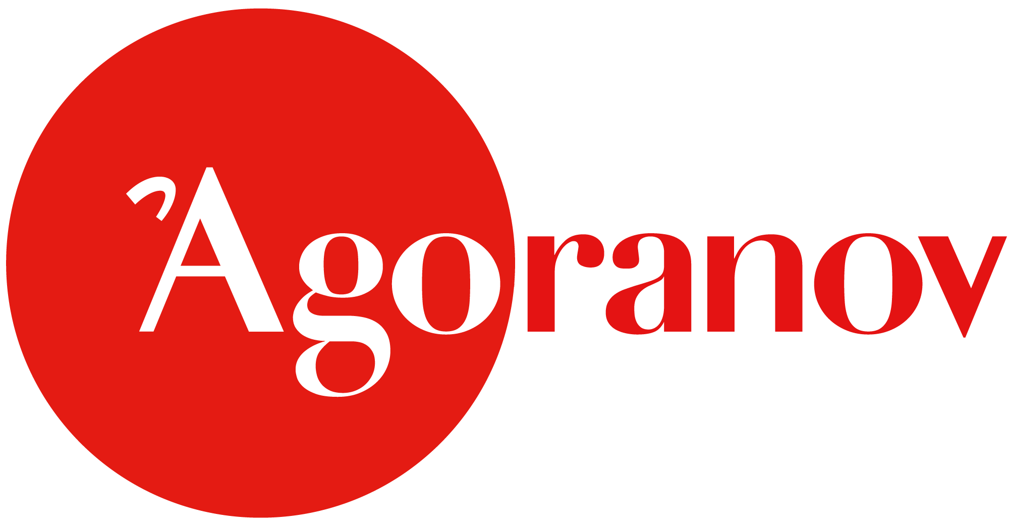 agoranov logo, red and white