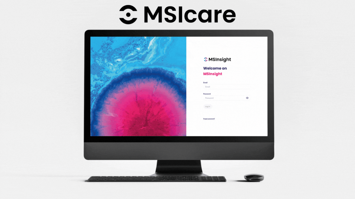 GIF of MSIcare. Computer with keyboard and mouse. On the screen is a demonstration of how MSIcare works